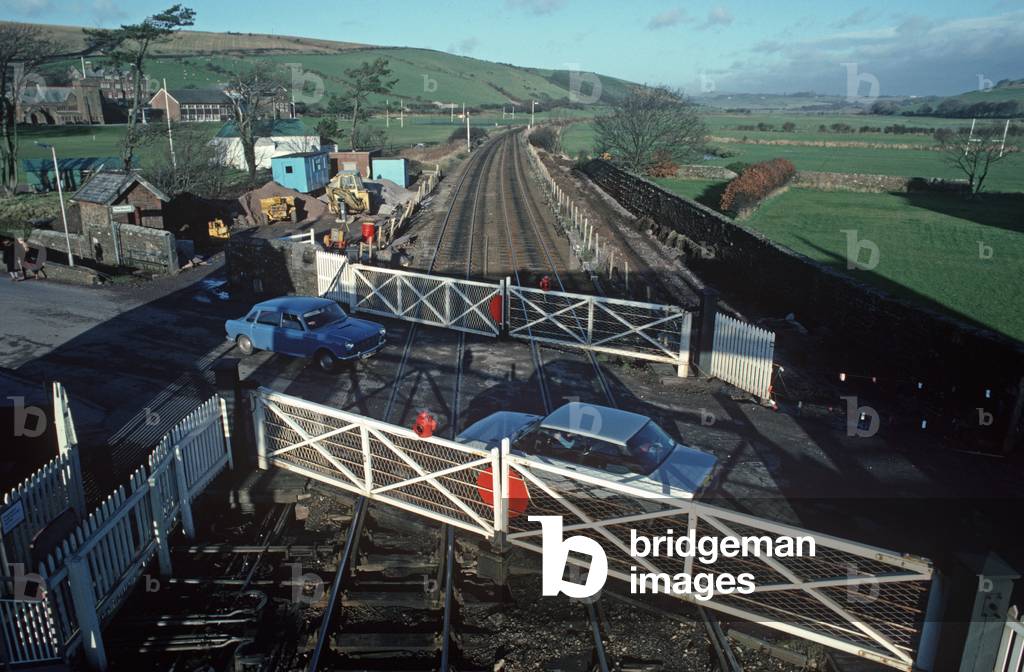 St Bees railway station and level crossing on the Cumbrian Coast railway line, North West England, 1981 (photograph)