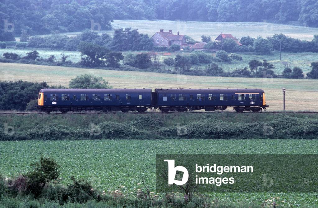 Diesel Multiple Unit on a stretch of line between Norwich and Sheringham, Norfolk, England, 1982 (photograph)