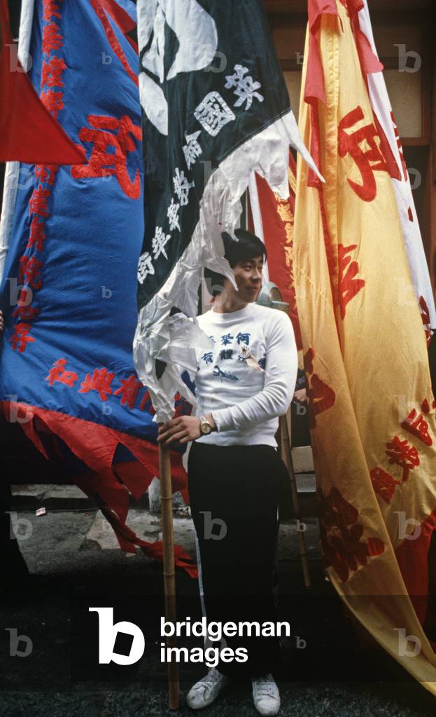 Chinese New Year festivities with dragons in Chinatown, Soho, London, UK, 1981 (photo)