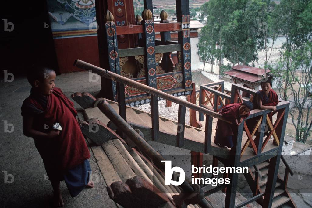 Buddhist child monks, Punakha Dzong, Buddhist monastery, Bhutan, Himalayas (photo)