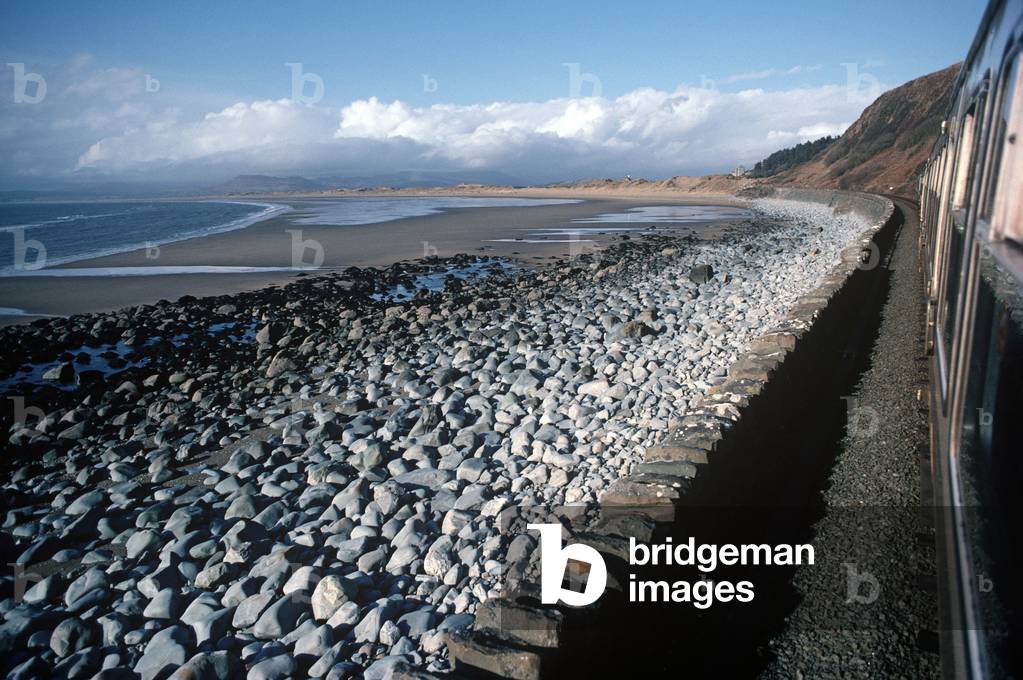 Dyfi Estuary, Cambrian Coast railway line from Dovey Junction to Pwllheli railway line, 1982 (photograph)