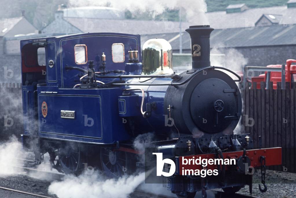 Steam locomotive at Douglas Railway station on the Isle of Man Railway, 1991 (photo)