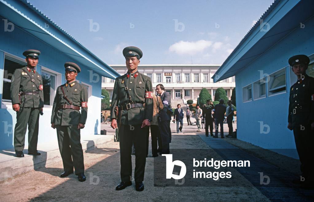 North Koreans soldiers during South and North Korean talks at Panmunjom, Korean Demilitarized Zone, DMZ Line (photo)