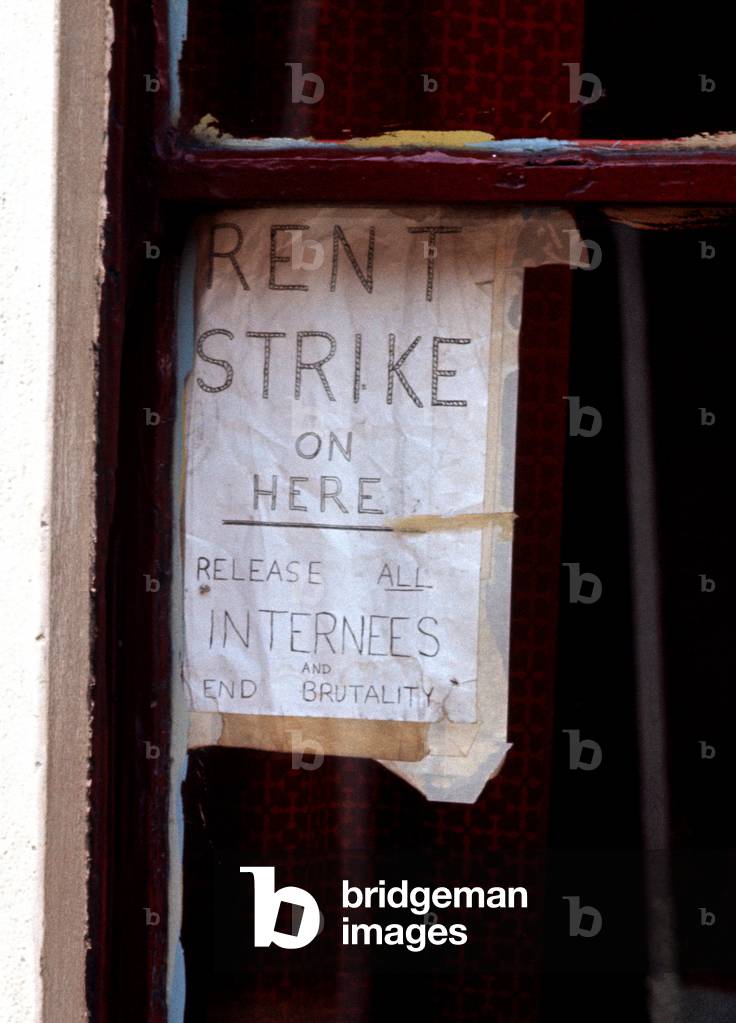 Rent Strike Poster in support of Long Kesh Internment Camp Republican Internees during The Troubles, Northern Ireland, Long Kesh, 1972 (photo)