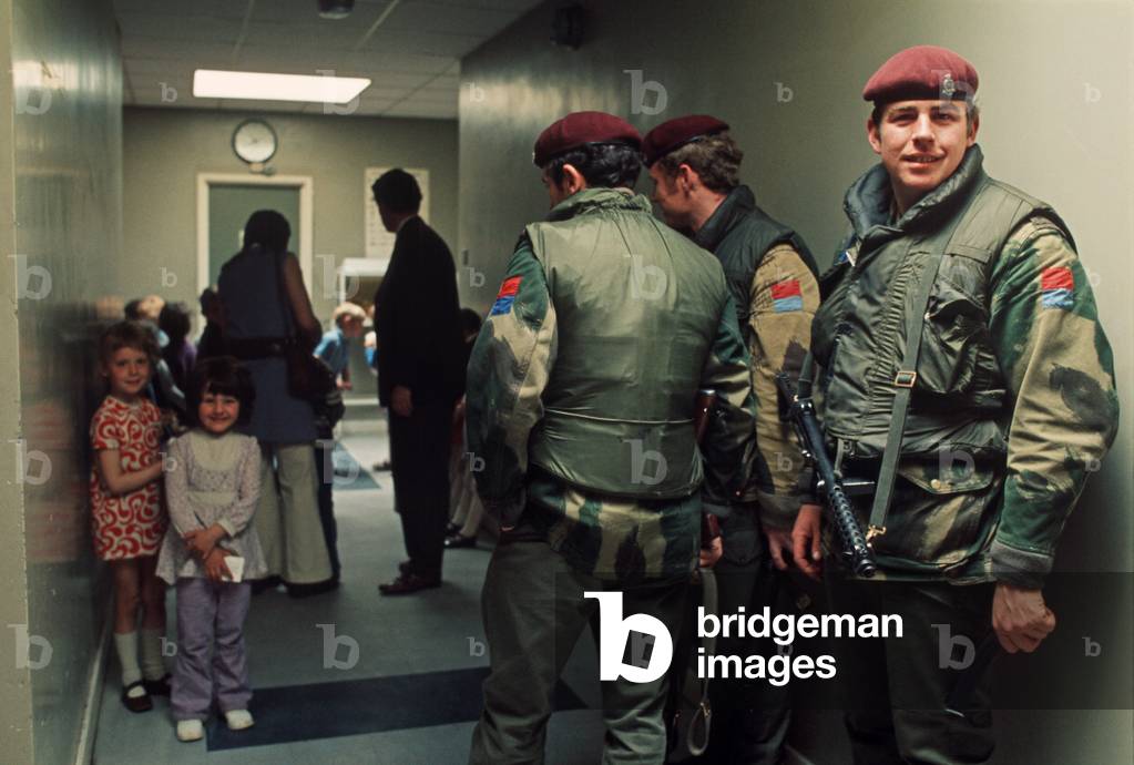 Black Mountain Primary School used as a British Army Look Out Post onto Nationalist West Belfast, Northern Ireland, 1972
