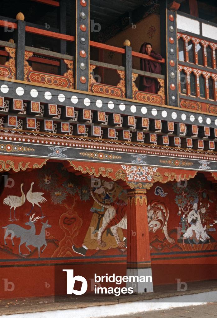 Interior of Paro Dzong, monastery, Bhutan, Himalayas (photo)