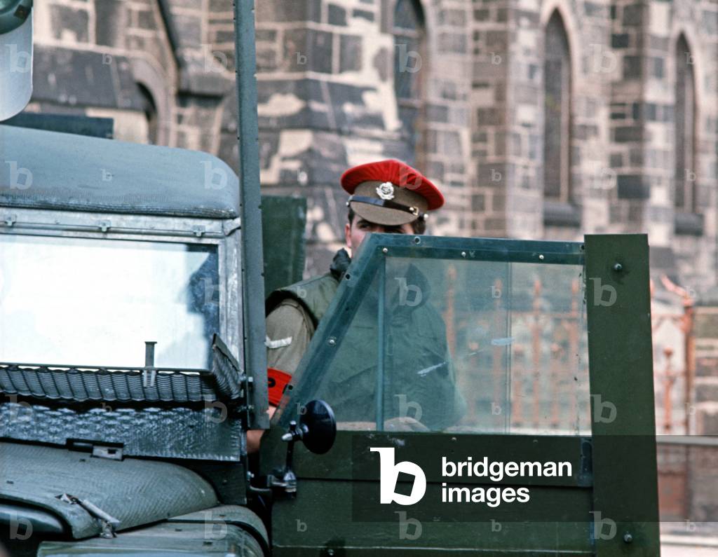 Royal Military Police in Belfast City Center during The Troubles, Northern Ireland, 1972