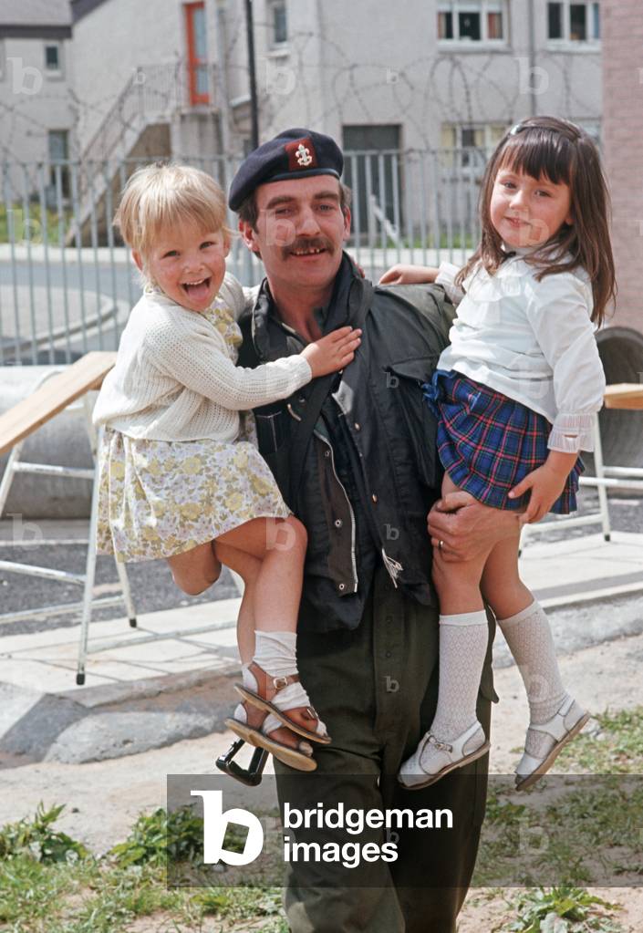 Belfast, 1972. Black Mountain Primary School used as a British Army lookout post over the Nationalist Ballymurphy estate, West Belfast, Northern Ireland (photo)