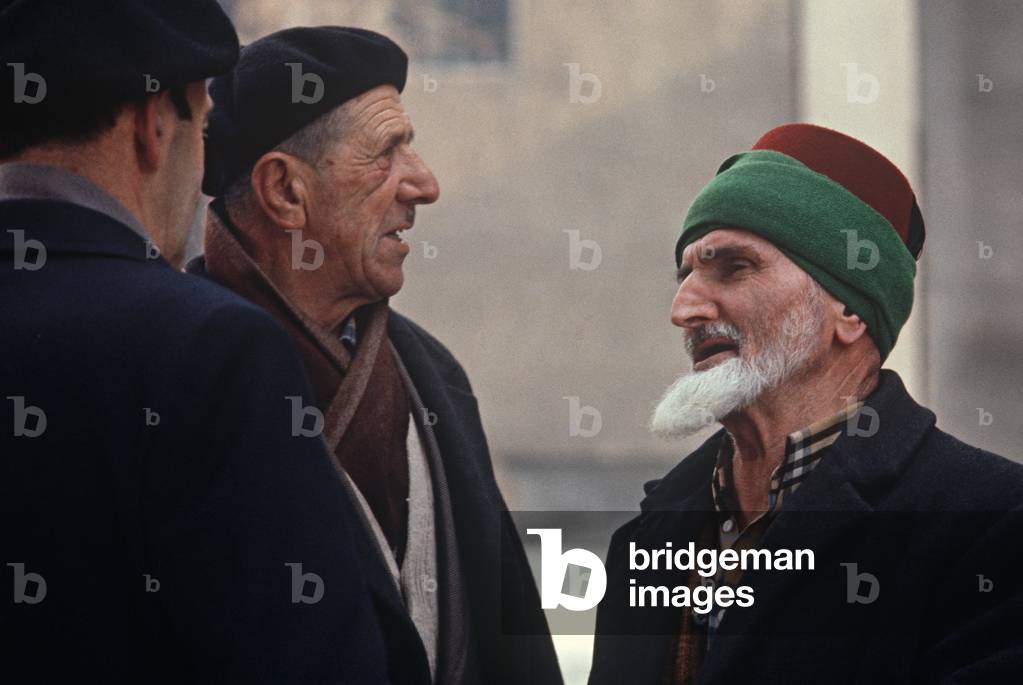 Bosnian Muslim men in Sarajevo mosque, former Yugoslavia
