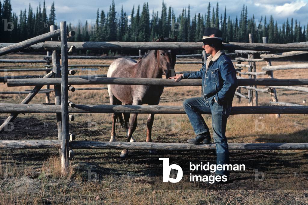 Tagish First Nation with his horses,  Carcross, Yukon Territories, Canada (photo)