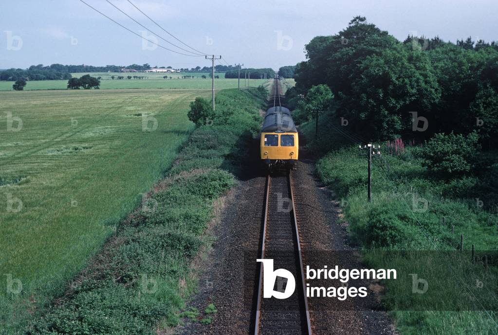Diesel Multiple Unit on a stretch of line between Norwich and Sheringham, Norfolk, England, 1982 (photograph)