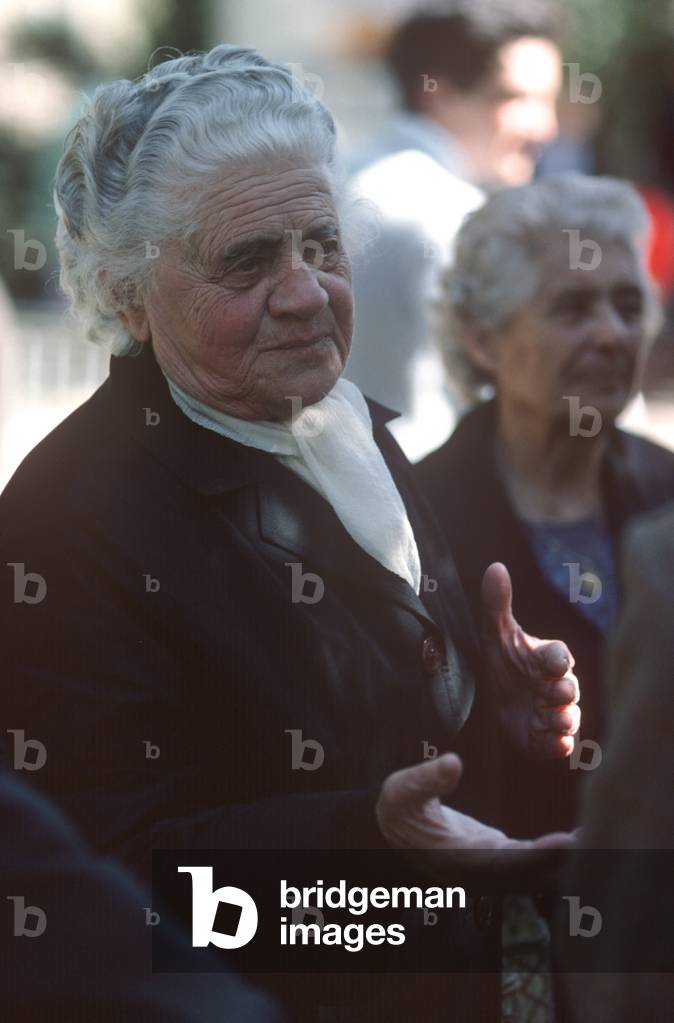 Local woman with permed hair, Grimaud Village, Cote D'Azur, France (photo)