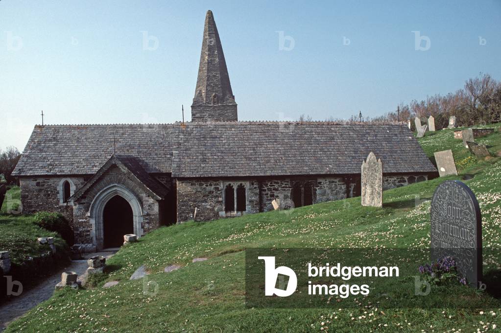 St Enedoc's church where Poet Laureate John Betjeman is buried, Trebetherick, Cornwall, UK (photo)