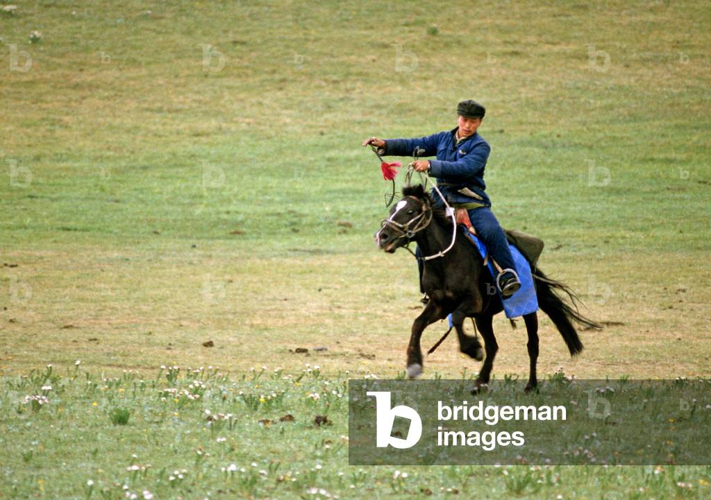 Horse breeders at work, Inner Mongolia grasslands, China, 1985 (photo)