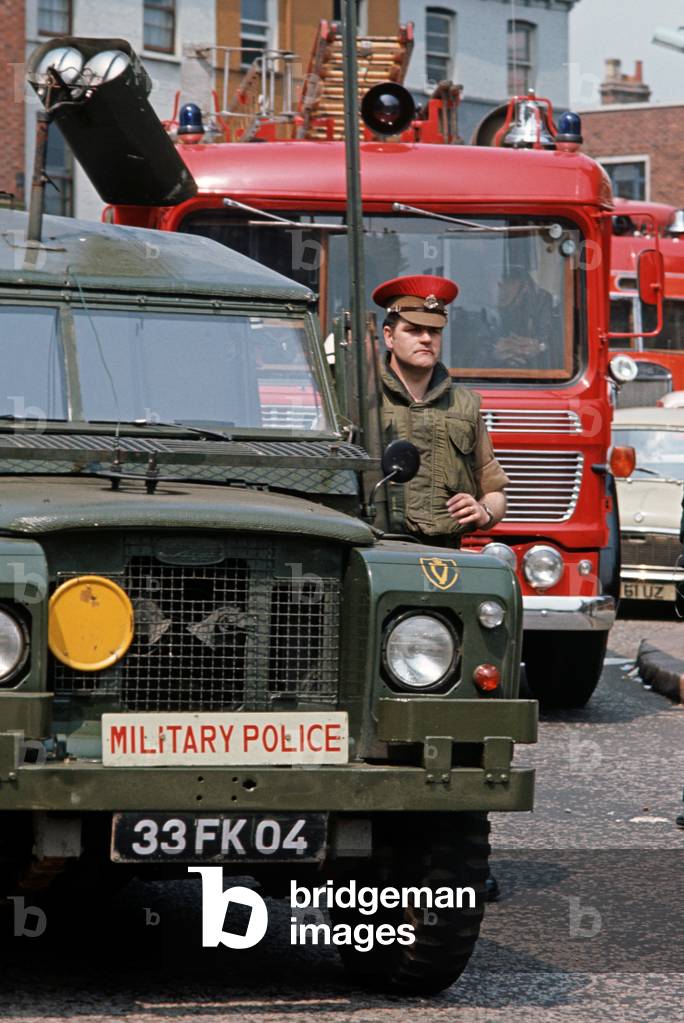 Royal Military Police in Belfast City Center during The Troubles, Northern Ireland, 1972
