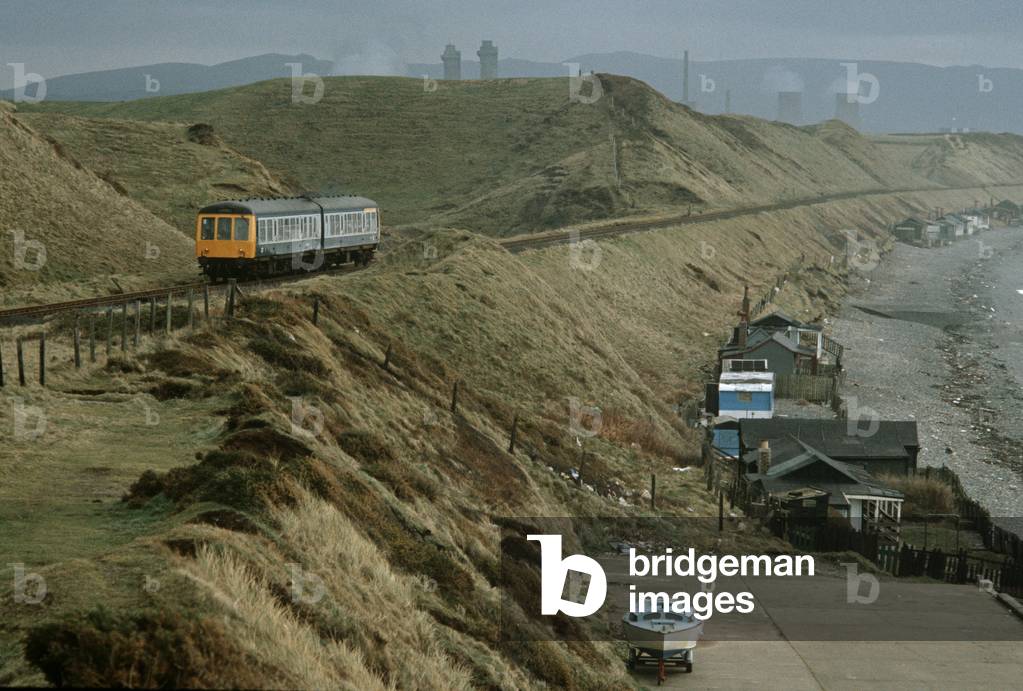 Train on the Cumbrian Coast Line, England, 1981 (photo)