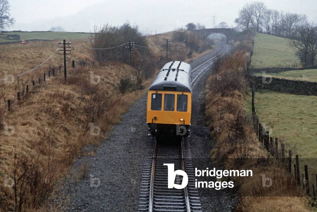 British Rail Diesel Multiple Unit train on the Oxenholme to Windermere line, Lake District, England, 1981 (photograph)