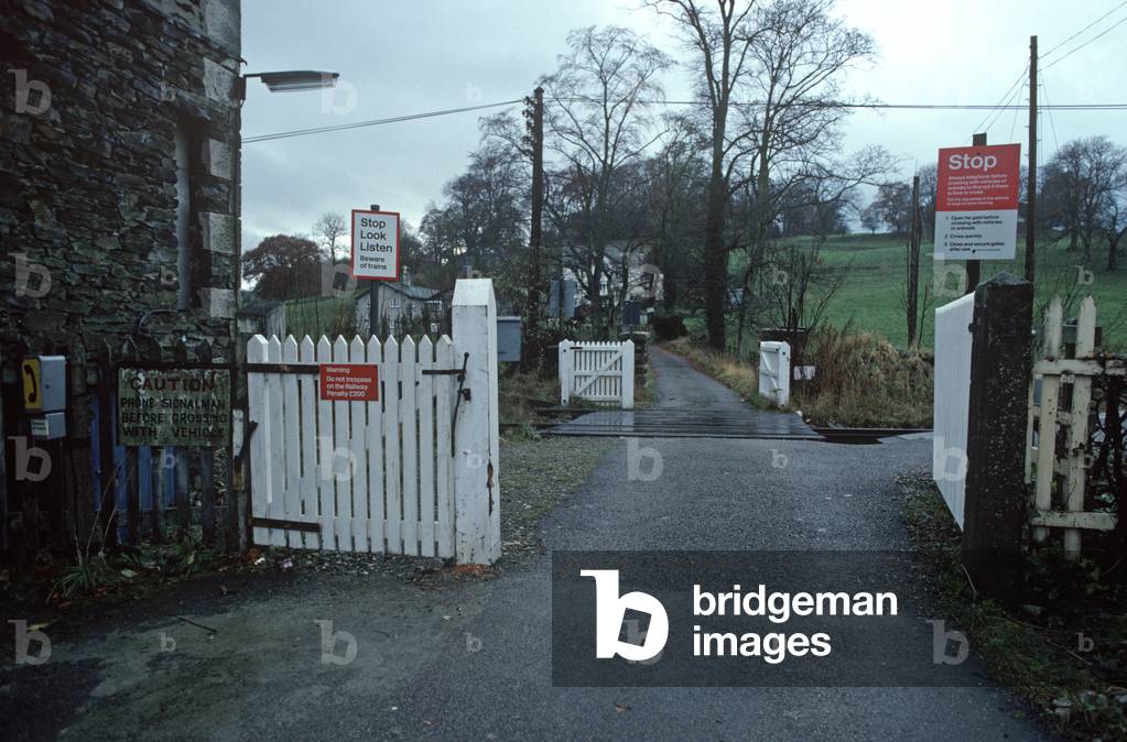 Burnside railway station level crossing on the Oxenholme to Windermere line, Lake District, England, 1981 (photograph)
