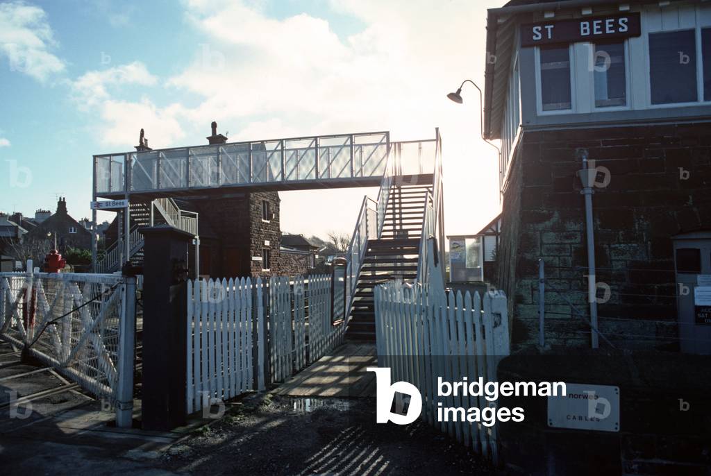 St Bees railway station and level crossing on the Cumbrian Coast railway line, North West England, 1981 (photograph)