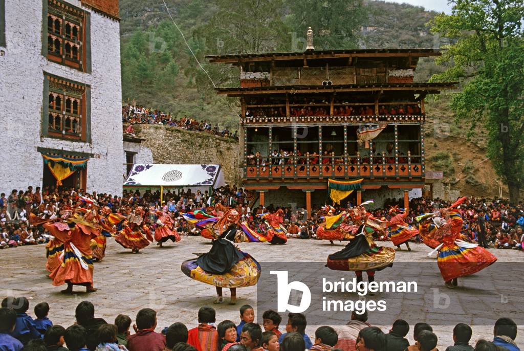 Animal mask dancer at the Paro Tshechu, mask dance festival, in the Paro Dzong, Bhutan (photo)