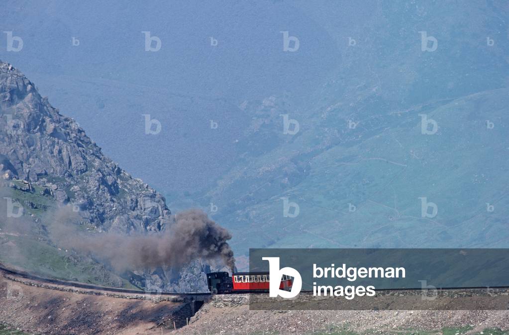 Snowdon Mountain Railway steam locomotive, Wales, 1991 (photo)