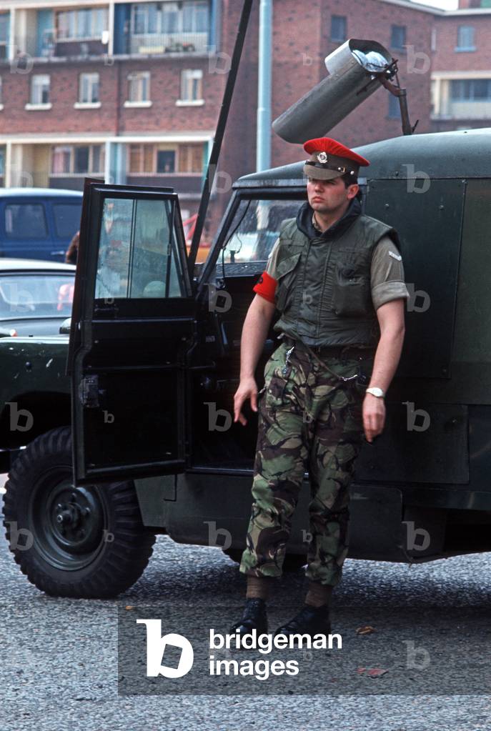 Royal Military Police in Belfast City Center during The Troubles, Northern Ireland, 1972