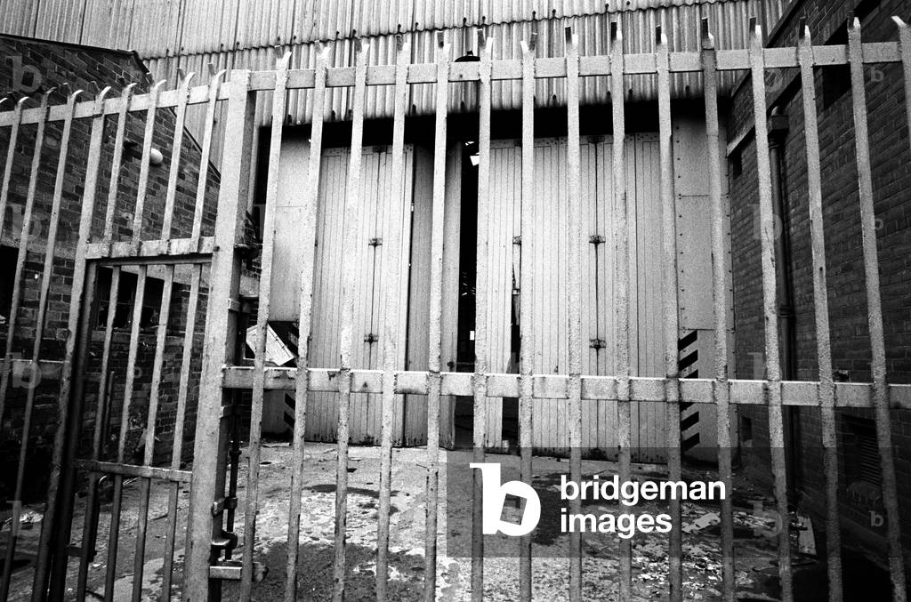 Abandoned spaces in Belfast, early 70s, Northern Ireland during The Troubles, 1972 (b/w photo)