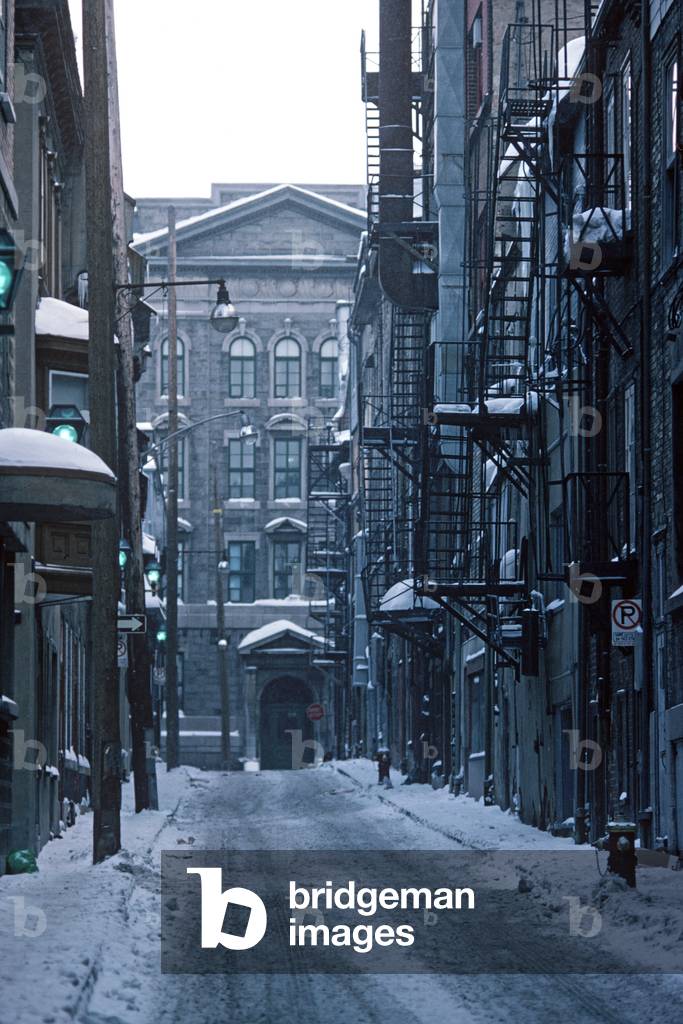 Fire escapes in Quebec City in winter, Quebec Province, Canada (photo)
