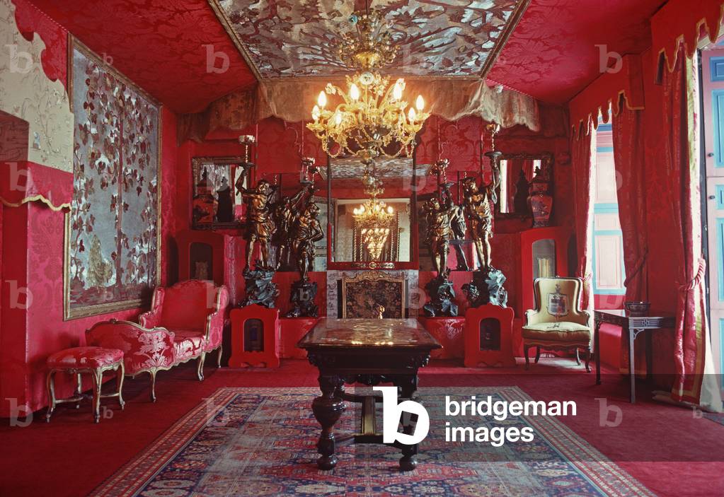 Red drawing room in Hauteville House, St Peter Port, Guernsey, Channel Islands where Victor Hugo lived in exile from 1855 to 1970, 1980 (photo)