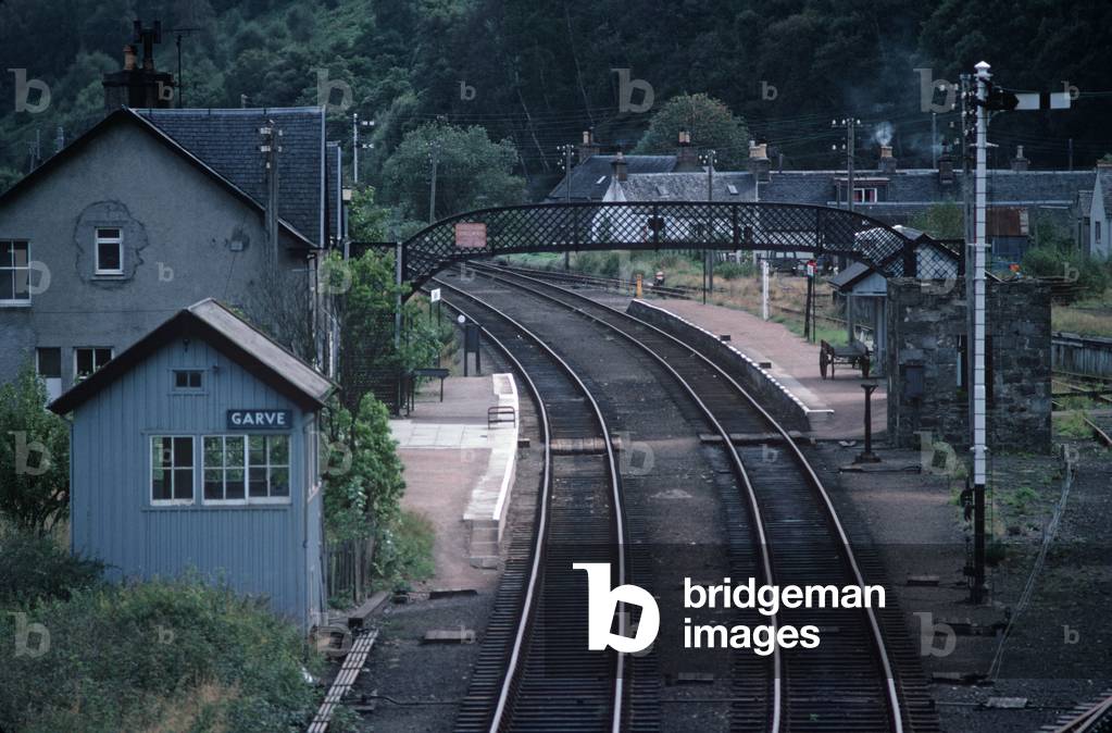British Rail Garve railway station on the Kyle of Lochalsh Line, highlands, Scotland, 1982 (photograph)