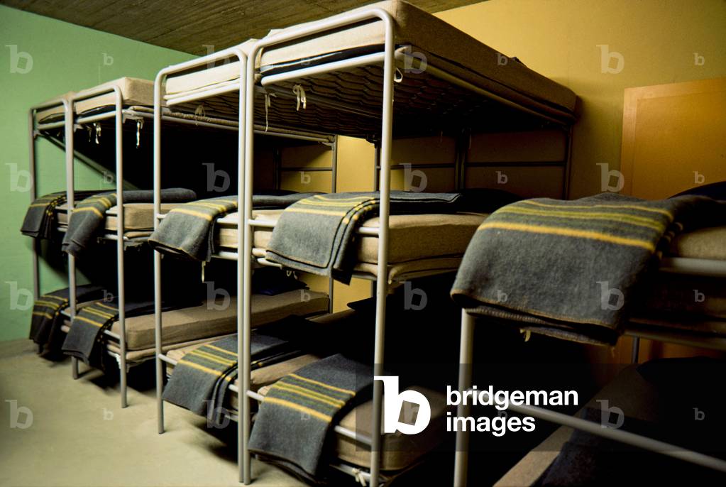 Bunk beds in a suburban commune underground nuclear fall-out shelter, Switzerland (photo)