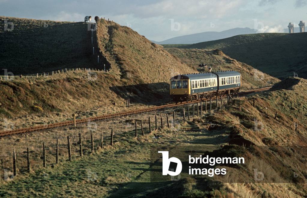 Train on the Cumbrian Coast Line, England, 1981 (photo)