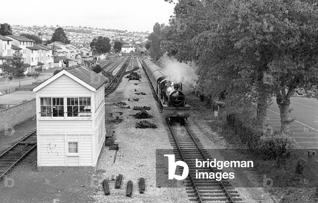 Steam train having left Paington Station on the Heritage Dartmouth Steam Railway, Devon, England, UK, 1989 (b/w photo)