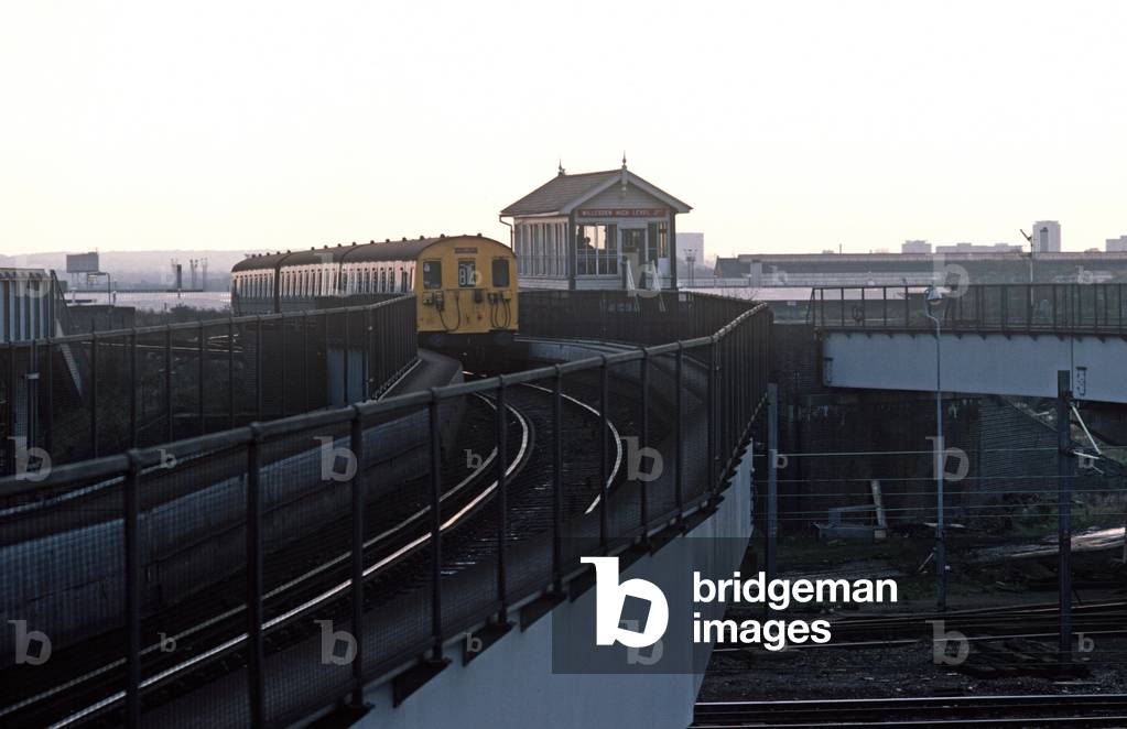 Diesel Multiple Units on the elavated part of Willesden Junction on the North London Line, London, 1980s, 1982 (photograph)