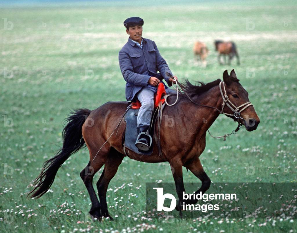 Horse breeders at work, Inner Mongolia grasslands, China, 1985 (photo)