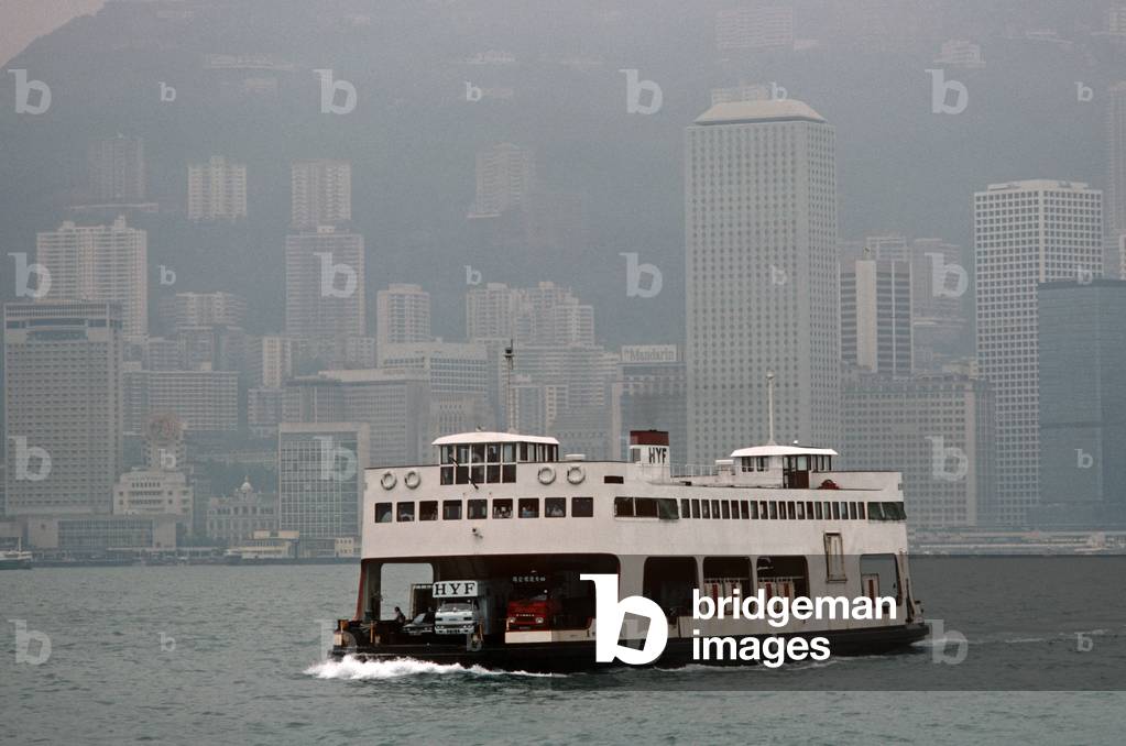 Star ferry between Hong Kong Island and Kowloon, 1980s.