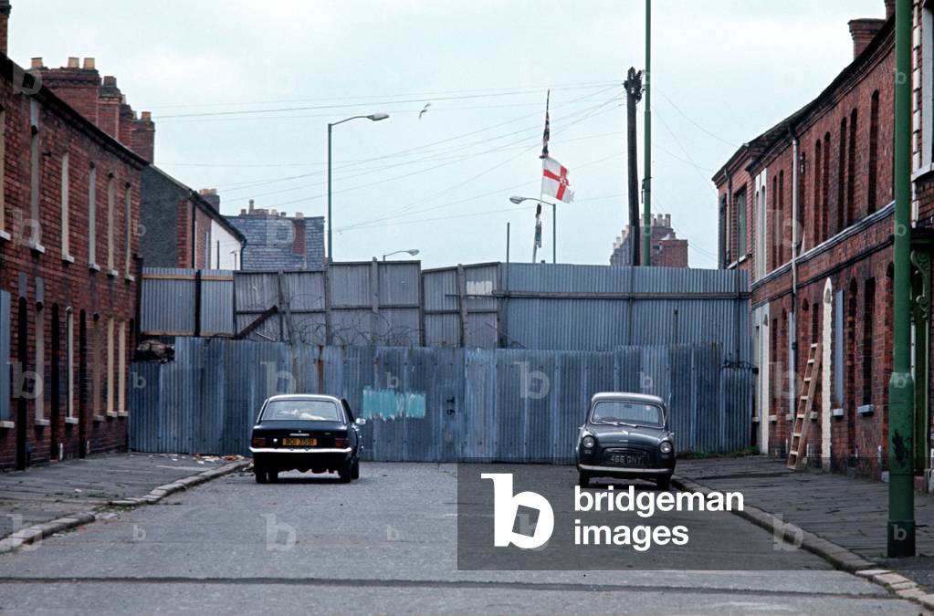 Early Peace Wall between Catholic and Protestant Communities in Belfast during The Troubles, Northern Ireland, 1972