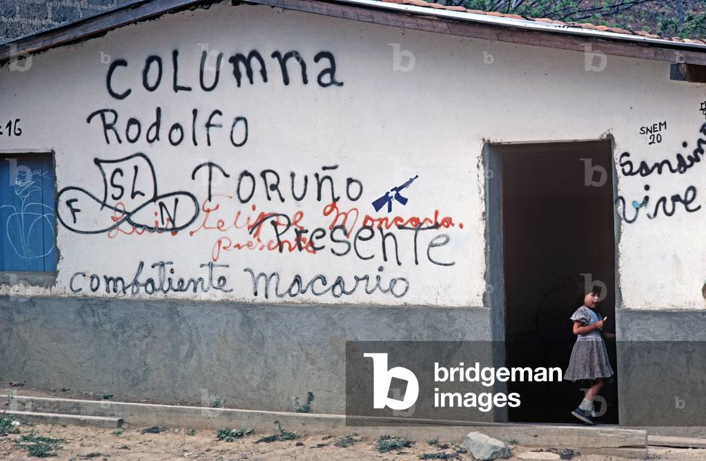 Santa Maria, a small village on border with Honduras, with FSLN graffiti , Nicaragua, Central America (photo)