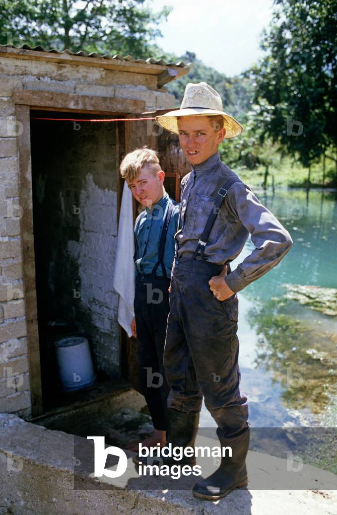 Orthodox Mennonite boys on Barton Creek farm, Belize, Central America, June 1985 (photo)