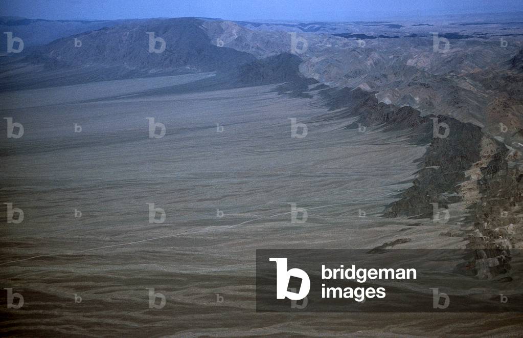 Aerial view of Gobi-Altai Mountains and Gobi desert, Mongolia, Asia
