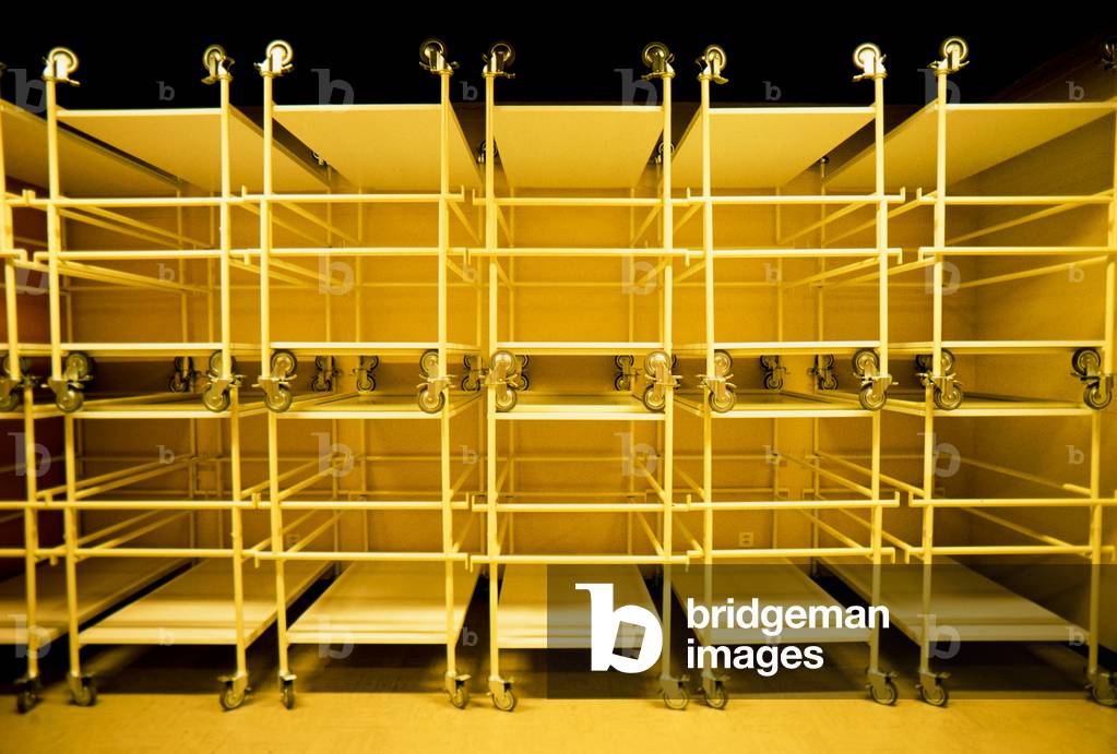 Trolleys Iin a suburban commune underground nuclear fall-out shelter, Switzerland (photo)
