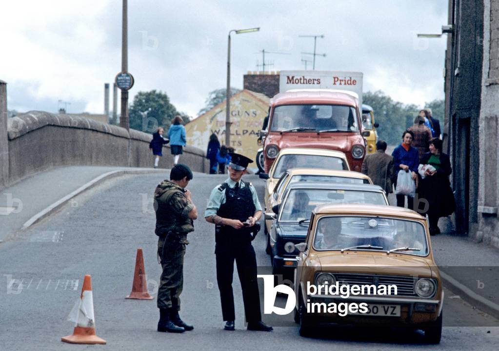 RUC and British Army Vehicle Checkpoint in Strabane, County Tyrone during The Troubles, 1978