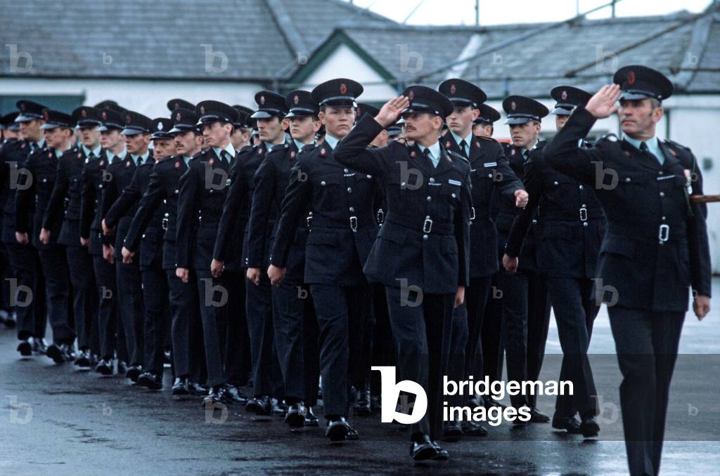 RUC, Royal Ulster Constabulary, Policemen Cadets on Graduation Day, Enniskillen RUC College, Northern Ireland, 1978 (photo)