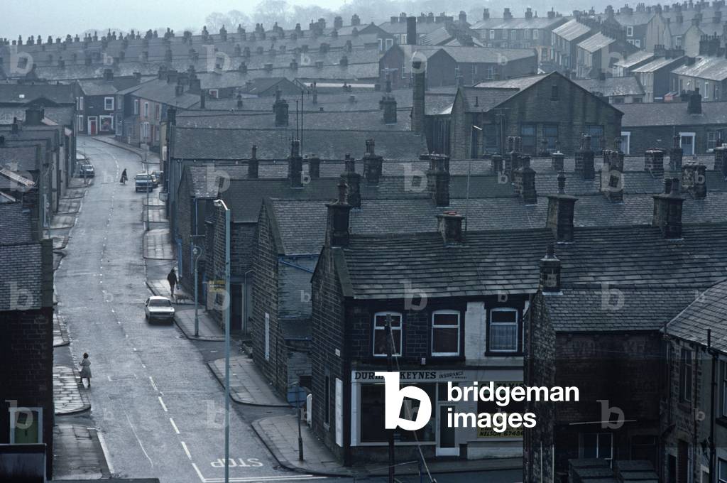 Terrace houses at Nelson on the Preston to Colne railway line, Lancashire, Great Britain, 1982 (photograph)
