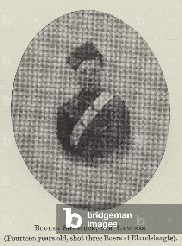 Bugler Sherlock, 5th Lancers (b/w photo)