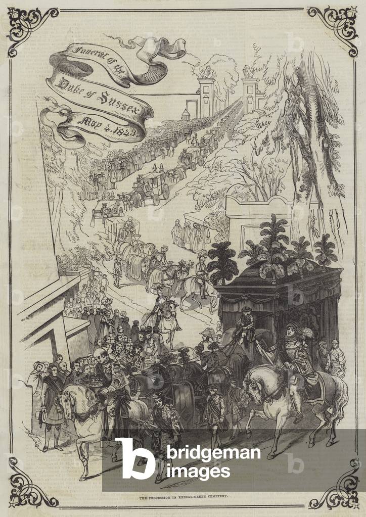 Funeral of the Duke of Sussex, 4 May 1843, the Procession in Kensal-Green Cemetery (engraving)
