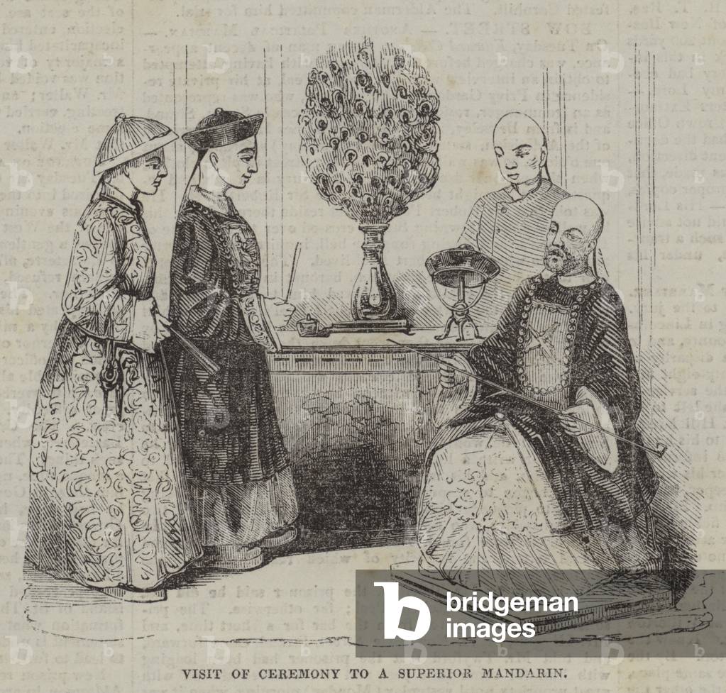 Visit of ceremony to a superior mandarin (engraving)