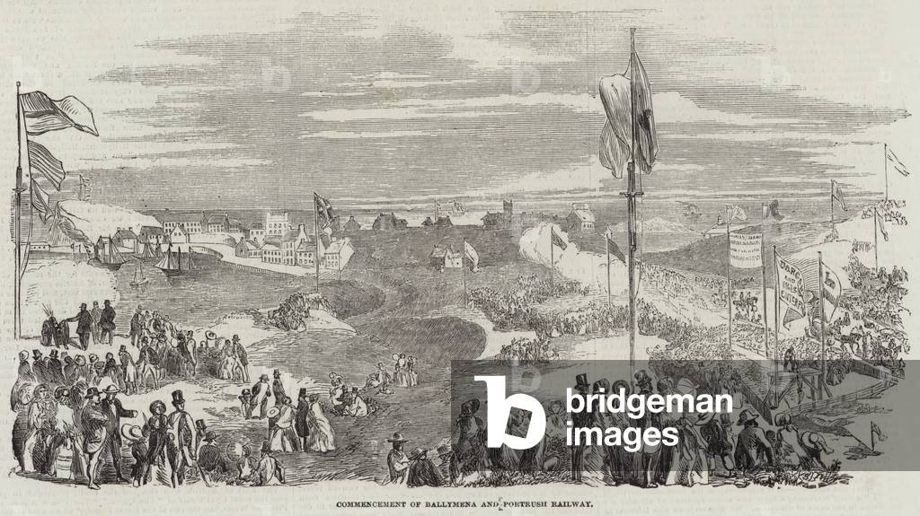 Commencement of Ballymena and Portrush Railway (engraving)