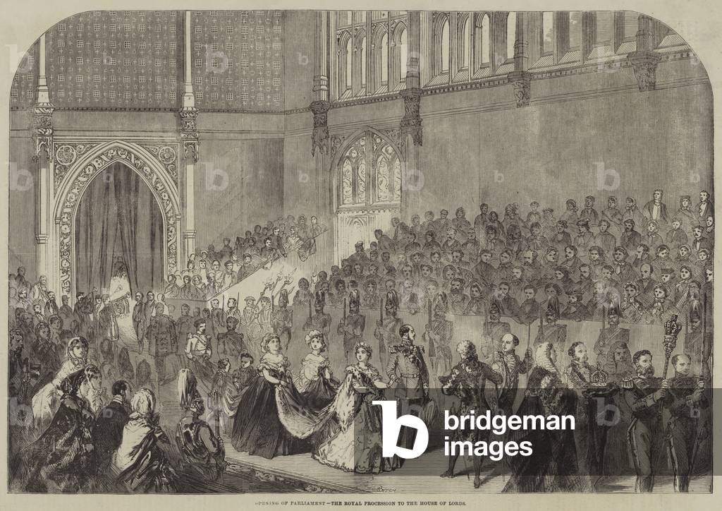 Opening of Parliament, the Royal Procession to the House of Lords (engraving)