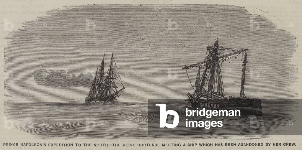 Prince Napoleon's Expedition to the North, the Reine Hortense meeting a Ship which has been abandoned by her Crew (engraving)